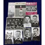 Football, Hearts, a selection of 10 items relating to Heart of Midlothian FC inc. 6 postcard size