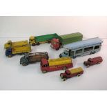 Play worn Dinky Toy Commercials, including 934 Leyland Octopus Wagon, Pullmore Car Transporter,