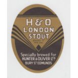 Beer label, Hunter & Oliver Ltd, Bury St Edmunds, London Stout, 73mm high, v.o, (gd) (1)