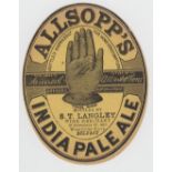 Beer label Allsopp's Burton on Trent, India Pale Ale label bottled by S T Langley, Wine Merchant,