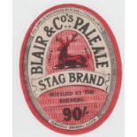 Beer label, Blair & Co (Alloa) Limited, Stag Brand 90/- Pale Ale, 95m high, 74mm wide, c1928, v.