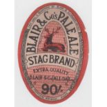 Beer label, Blair & Co (Alloa) Limited, Stag Brand 90/- Pale Ale, 95m high, 60mm wide, scarce 1920'