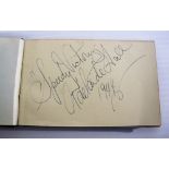 Autograph album, circa 1940's containing signatures of actors, actresses, author, film stars, sport,
