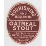 Beer label, Oatmeal Stout bottled by Peter J Campbell, Liverpool, v.o (gd) (1)