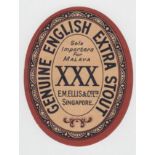 Beer label, Genuine English Extra Stout label for Malaya bottled by E M Ellis & Co Ltd, Singapore,