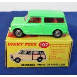 A Dinky Toys 197 Morris Mini-Traveller, fluorescent green body, red interior, spun hubs, in original