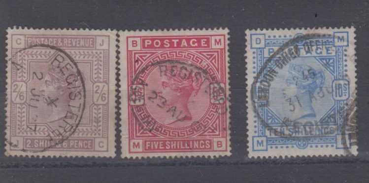 Stamps, Queen Victoria, 2/6, 5/- and 10/-, 1883-84, SG178-183, good used with regional oval cancels