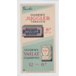 Tobacco issue, Ogden's, Golf score card illustrated with illustrations of Juggler Tobacco & Smilax