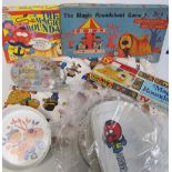 Magic Roundabout, two boxes promotional item & toys mostly from the 1970s, including 2 lamp