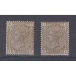Stamps, Queen Victoria, 4d grey-brown, (x2) 1880-1883, G160, plates 17 & 18, both mint, plate 17 has