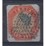 Stamp, India, 1854, 4a, cut to shape before use, tied to piece, SG21 (1)