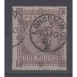 Stamp, GB, £1 brown-lilac 1867-1883 SG129, plate 1, fine used, with London WC circular date stamp