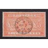 Stamp, GB, £5 orange, 1867-1883, SG137, used example with clear central circular date stamp for