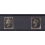 Stamps, GB, Victoria, two, 1840, 1d Blacks, one with clear Maltese Cross, both with good, tight