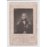 Amended description - please see below, Autographs, a stipple & line engraving of Horatio Nelson