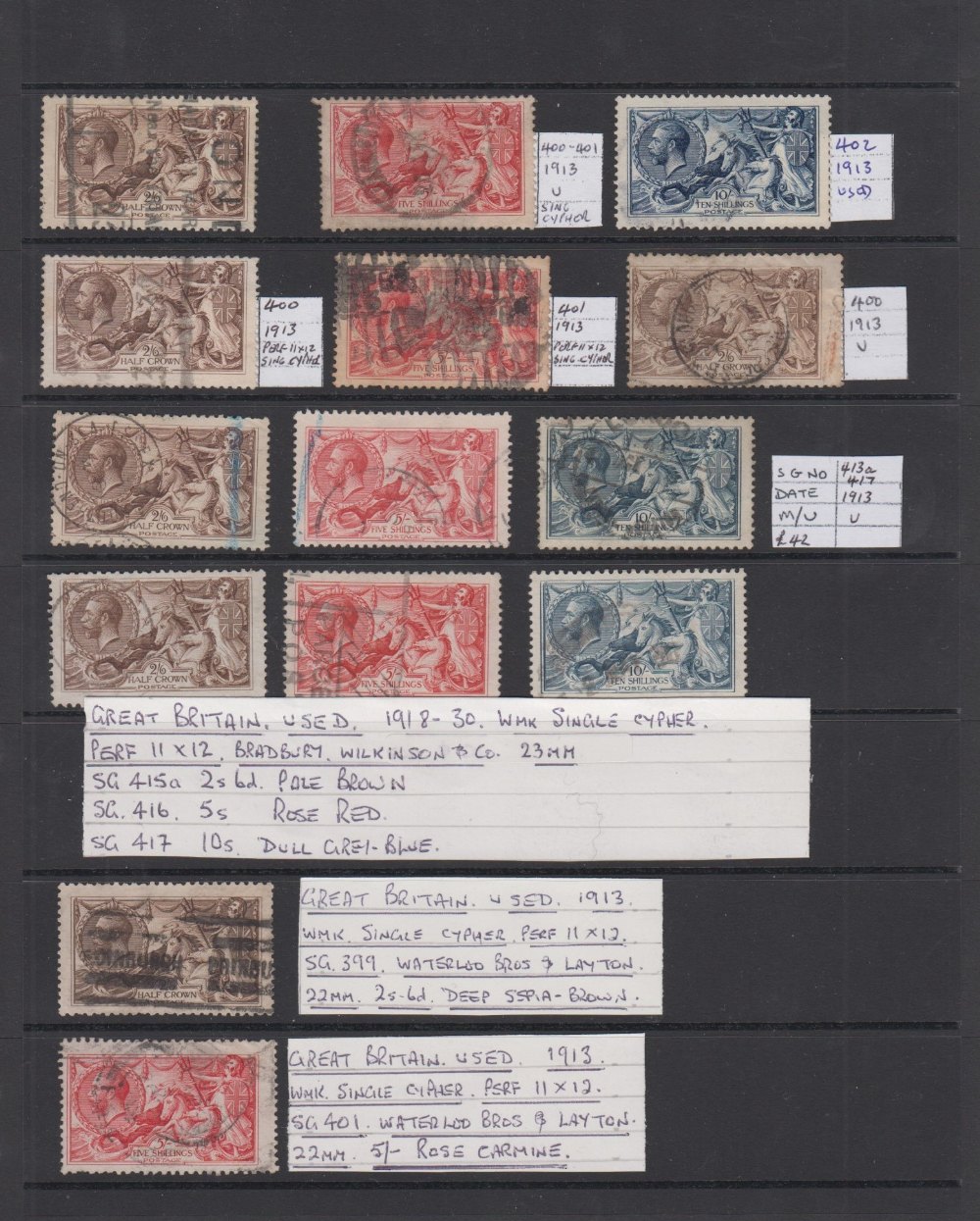 Stamps, GB, King George 5th Seahorses, 37 stamps in total, two shillings & sixpence, five - Image 2 of 3