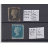 Stamps, GB, Victoria, SG1, 1D Black, mint with three close margins from early plate, sold with a