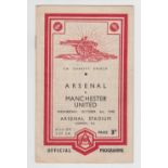 Football programme, F.A. Charity Shield 1948, Arsenal v Manchester Utd (one pencil team change, o/