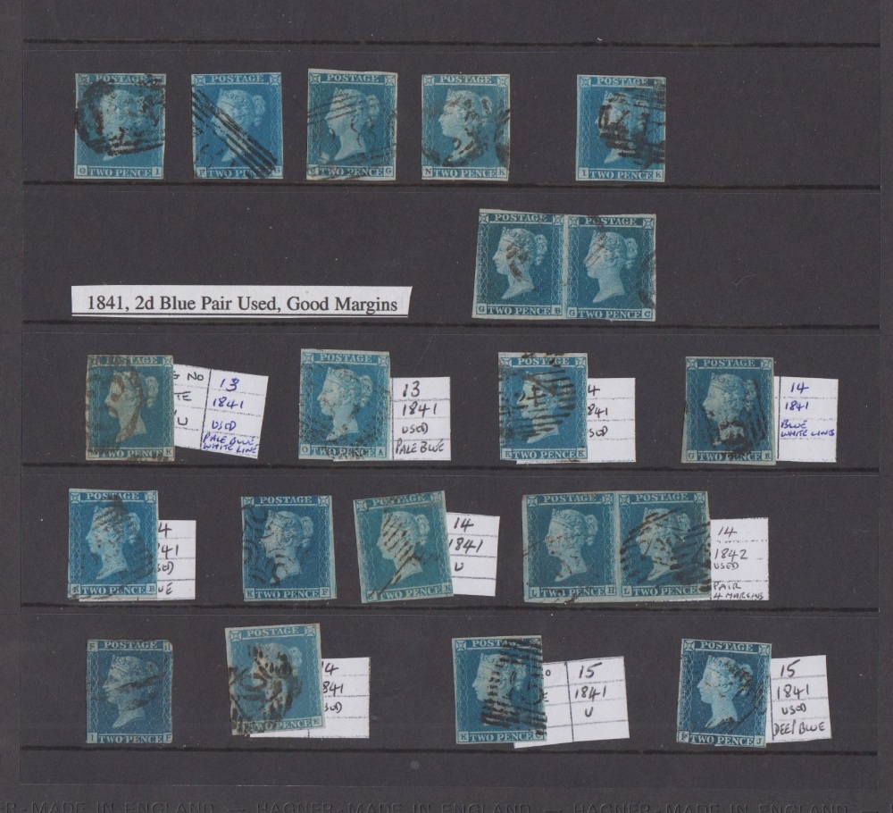 Stamps & postally history, GB Victoria, Hagner page of 1841 2d Blues, 20 stamps with mixed