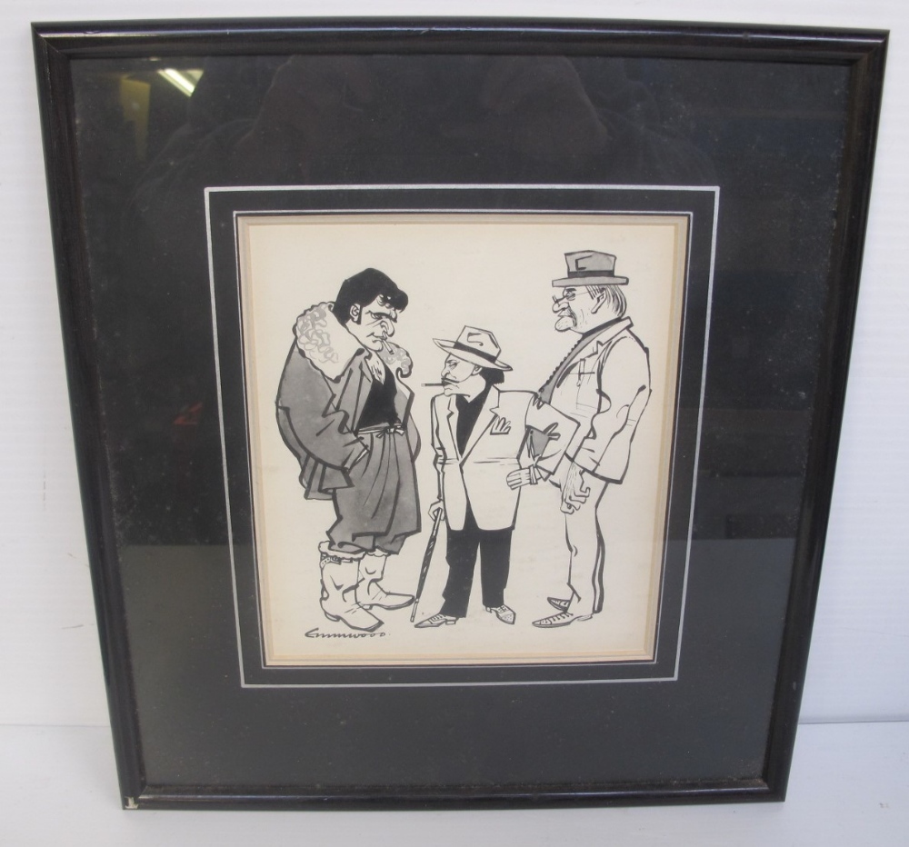 Entertainment, Peggy Ashcroft, a framed and glazed cartoon sketch depicting characters Shui Ta,