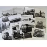 Photographs, a collection of approx 50 b/w photo's all showing Buses, Bus signage, related street