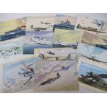 Original artwork, a collection of 17 watercolour drawings, all approx 18cm x 25cm & all with WW2