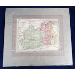 Maps, three hand-coloured maps of Surrey by W Hughes circa 1870, one showing the Roman road and