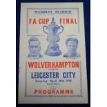Football programme, FAC Final 1949, Wolves v Leicester 20 April played at Wembley, 4 page pirate