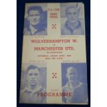 Football programme, FAC semi-final 26 March 1949, Wolves v Manchester Utd played at Hillsborough,