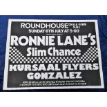 Music Poster, Ronnie Lane, machine folded poster for Ronnie Lane's Slim Chance, Roundhouse, Chalk