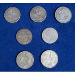 Coins, GB selection, Crowns 1821 (x2), 1895, 1935 & 1937 plus double florin's 1887, & 1889 (this