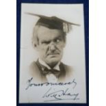 Autograph, Cinema, Will Hay, a postcard signed in ink with typical school master image (some