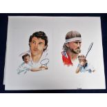 Tennis, Original trading card artwork, eight proof boards each showing a pair of watercolour