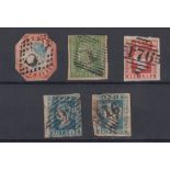 Stamps, India, 5 stamps all used and all scarce issues, Four Annas 1854 SG14, Two Annas, one Anna