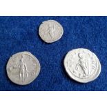 Coins, 3 Roman coins, Gordonian 3 silver Antoninianus, Antonius Pius Denarius and Valerian 1st