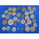 Coins, a collection of 30+ early copper/bronze coins, some better examples noted inc. Sarawak, GB