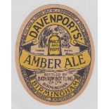 Beer label, J Davenport & Sons, Birmingham, Amber Ale , v.o, (sl hinge mark to back o/w gd) (1) very