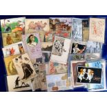 Postcards, mixed selection of 55+ cards inc. fantasy, hand drawn, tales, months of the year,