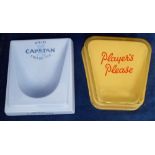 Tobacco advertising, Wills Capstan Cigarettes ceramic change tray, light blue, 4 original cork feet,