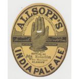 Beer label, Allsopp's India Pale Ale bottled by John MacLachlan Glasgow, with punch mark, c.1886 (