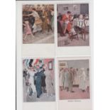 Postcards, WW1 German, artist drawn 'BW', coloured views depicting home life, young women, German