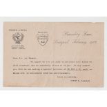 Tobacco interest, Ogden's, standard reply letter on Company headed paper dated February 1902 stating