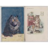 Postcards, Louis Wain, 2 cat cards, 'The Young Artists' Tuck series 1261 & 'Hunger' (both unused) (