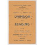 Football programme, Swindon Borough Football League v Reading Youth League, 26 December 1951, played