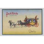 Tobacco advert, Park Drive, advertising postcard for Park Drive Cigarettes shoeing coach & horses (