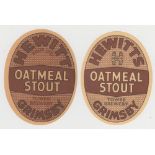 Beer labels, Hewitt Brothers Ltd, Grimsby, Oatmeal Stout, 2 different v.o's (gd) (2)