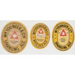 Beer labels, Wm Younger & Co's, Edinburgh, yellow labels (3), Mild XXX Ale, 73mm high, Sparkling Ale