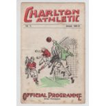 Football programme, Charlton v Bolton Wanderers, 1936/7, Division 1 (sl creasing & some foxing,