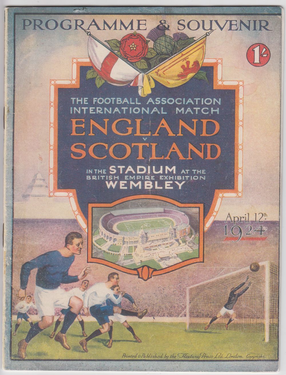 Football Programme, England v Scotland full International match played at Wembley, 12 April, 1924.