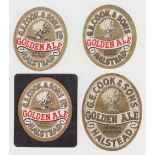 Beer labels, G E Cook & Sons Halstead, 4 different Golden Ale labels, v.o's, larger is 83mm high, (